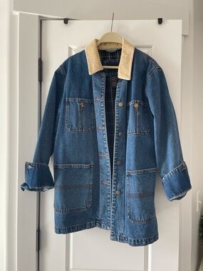 Vintage Outbrook Denim Jean Jacket with Corduroy Collar - Blue
